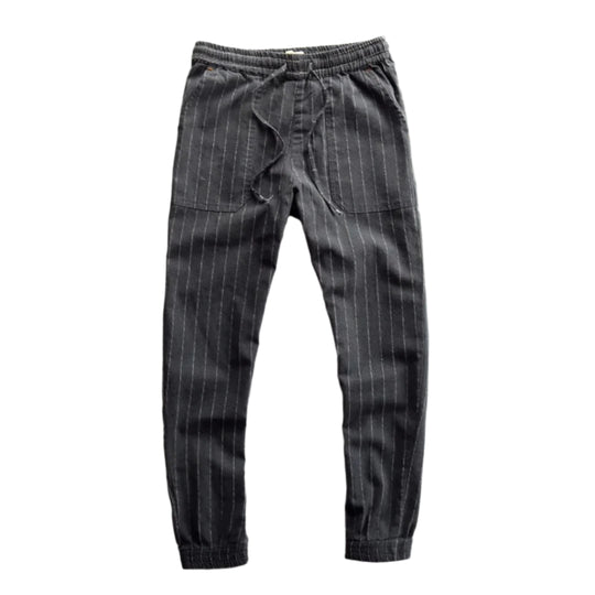 Damen Leinenhose mit Elastischem Bund und Streifenmuster aus Japanischem Leinen 0