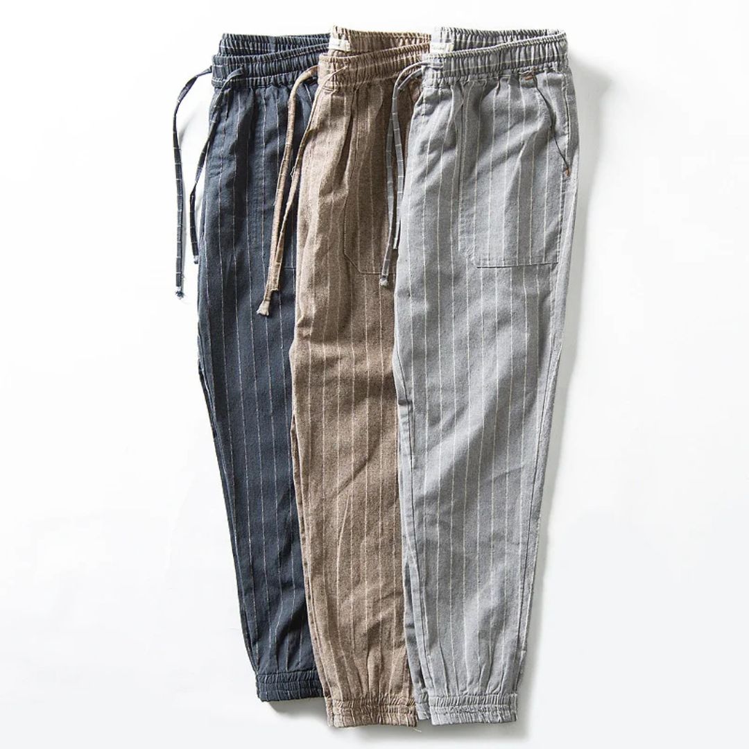 Damen Leinenhose mit Elastischem Bund und Streifenmuster aus Japanischem Leinen 1