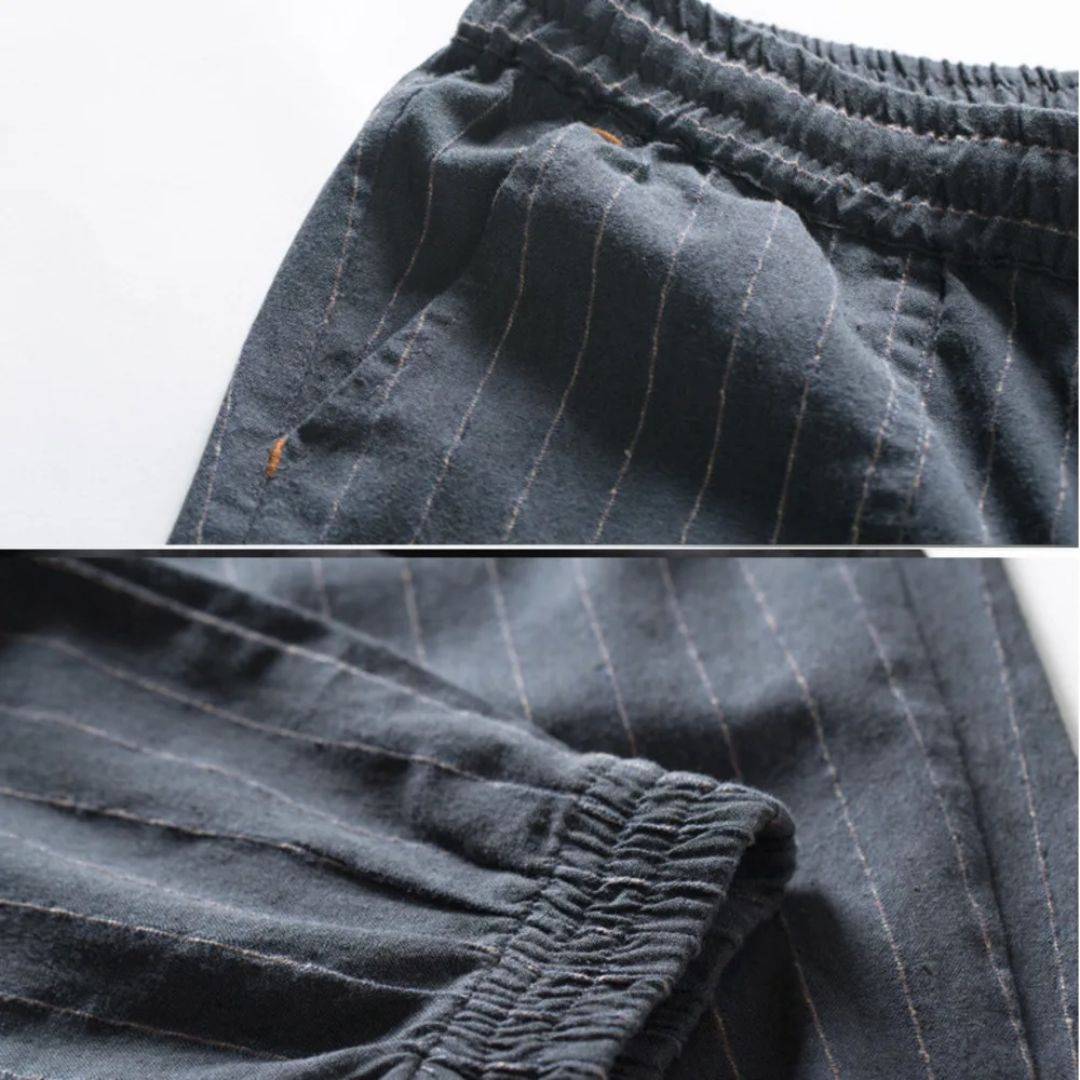 Damen Leinenhose mit Elastischem Bund und Streifenmuster aus Japanischem Leinen 5