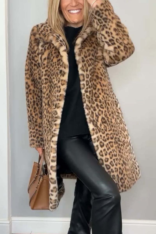 Damen Mantel Tailliert Leopardenmuster Hochwertiger Stoff 1