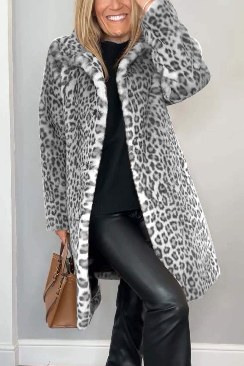 Damen Mantel Tailliert Leopardenmuster Hochwertiger Stoff 4