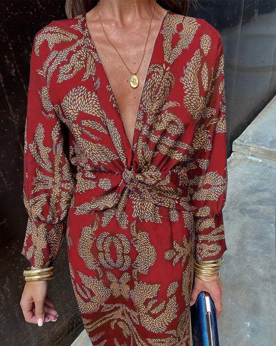 Damen Maxi Kleid Boho Stil Mit Wickeldesign 8