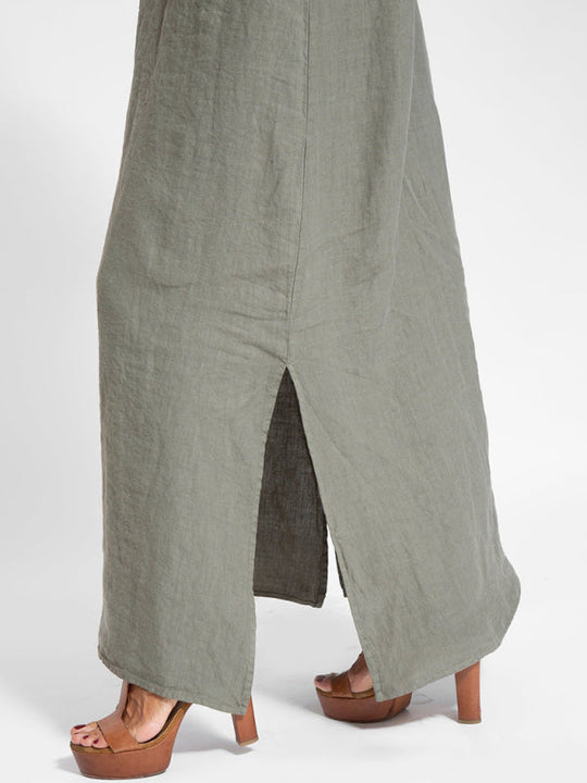Damen Maxi Kleid Halter mit Seitenschlitz aus Baumwoll-Leinen-Mischung 3