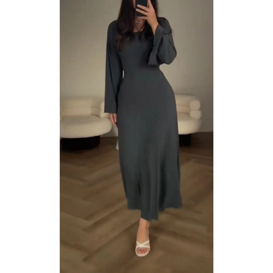 Damen Maxi Kleid Lange Ärmel Fließend Elegantes Design 5