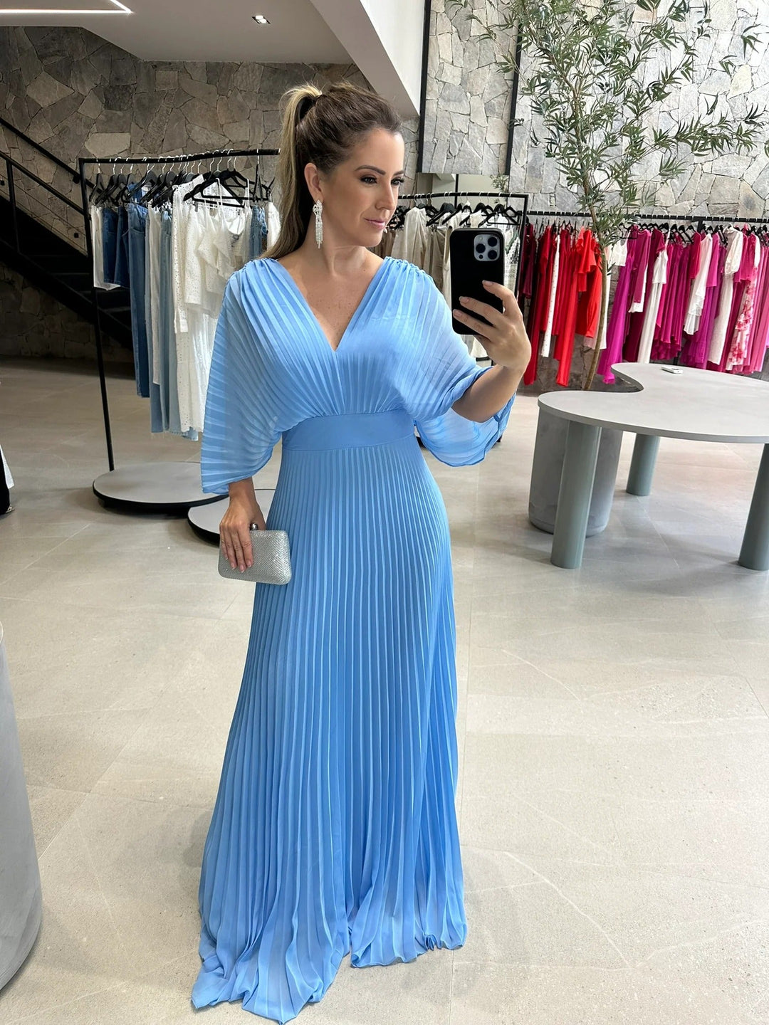 Damen Maxi Kleid Plissiert Modern 5