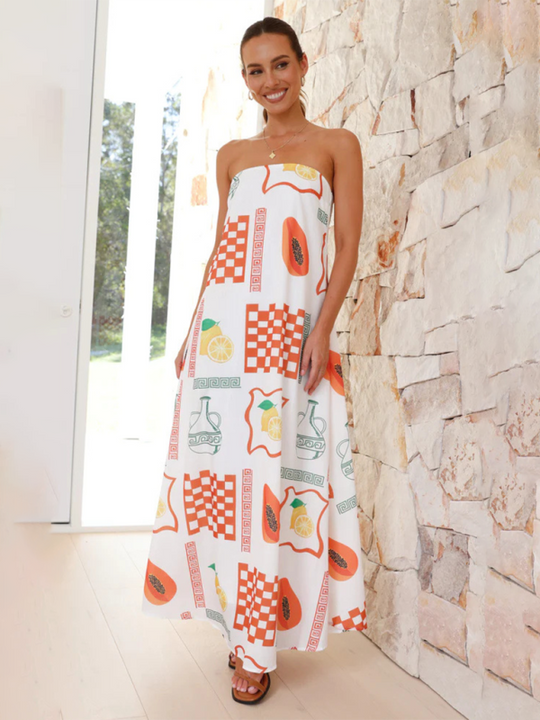 Damen Maxi Kleid Tropenmotiv Fließendes Design 8