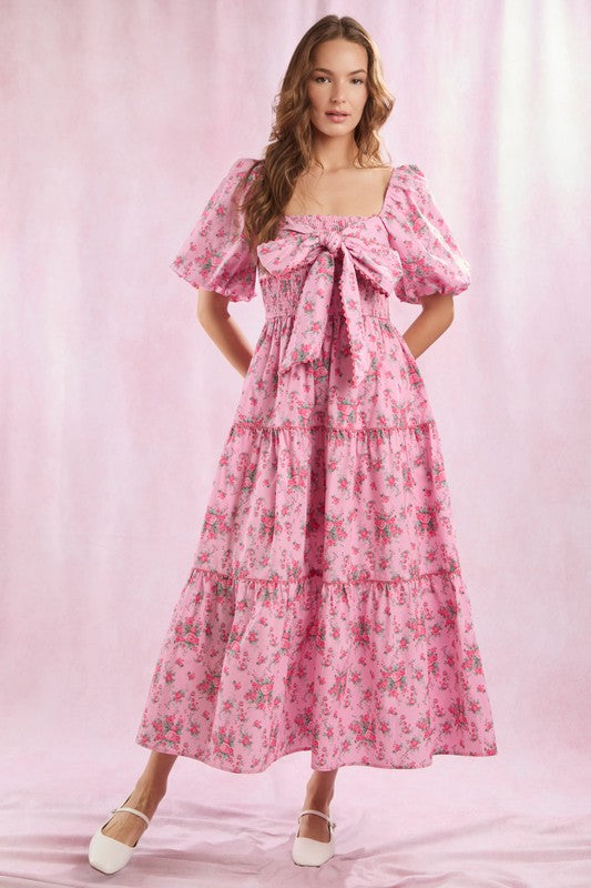 Damen Maxi Kleid mit Blumenmuster und Schleifendetail 1