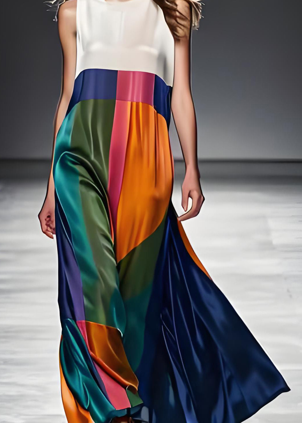 Damen Maxikleid Boho Colorblock O-Ausschnitt 3