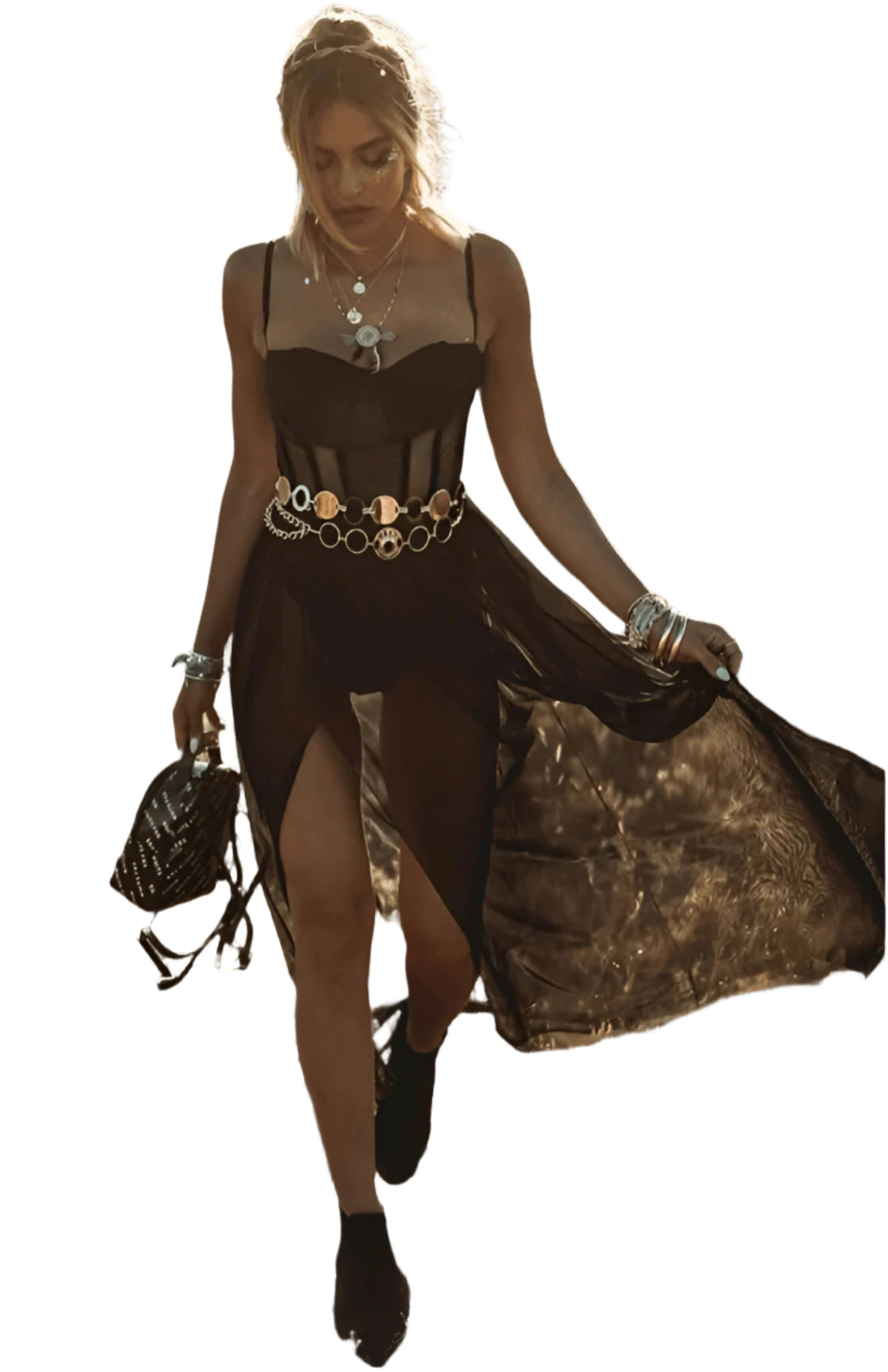 Damen Maxikleid Transparente Boho-Style 0