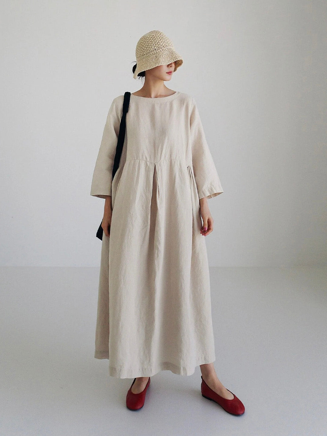 Damen Maxikleid mit Seitentaschen und lockerer Passform 1