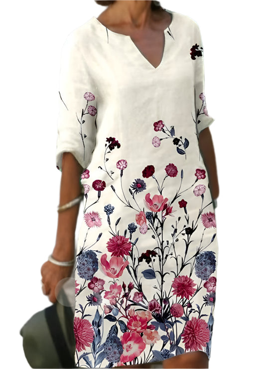 Damen Midi Kleid Blumenmuster Bequem Atmungsaktiv 0