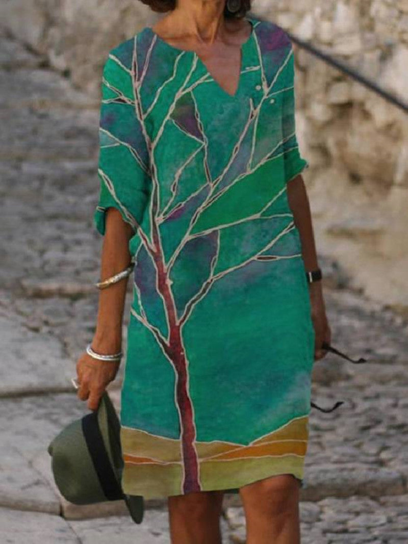 Damen Midi Kleid Blumenmuster Bequem Atmungsaktiv 7