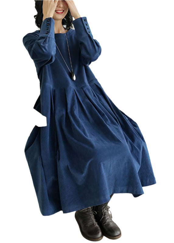 Damen Midi Kleid Langarm Corduroy 0