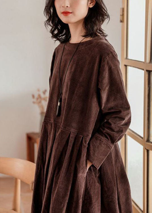 Damen Midi Kleid Langarm Corduroy 4