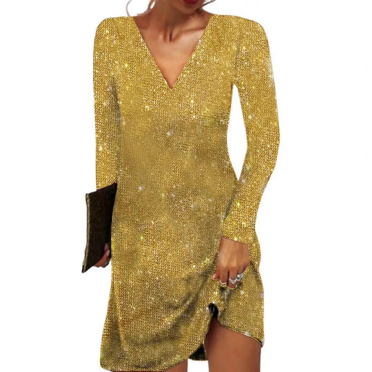 Damen Minikleid Pailletten Festlich Langärmlig für besondere Anlässe 6