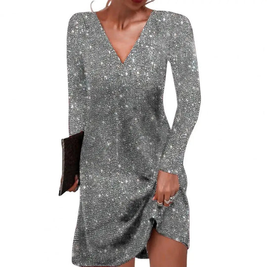 Damen Minikleid Pailletten Festlich Langärmlig für besondere Anlässe 7