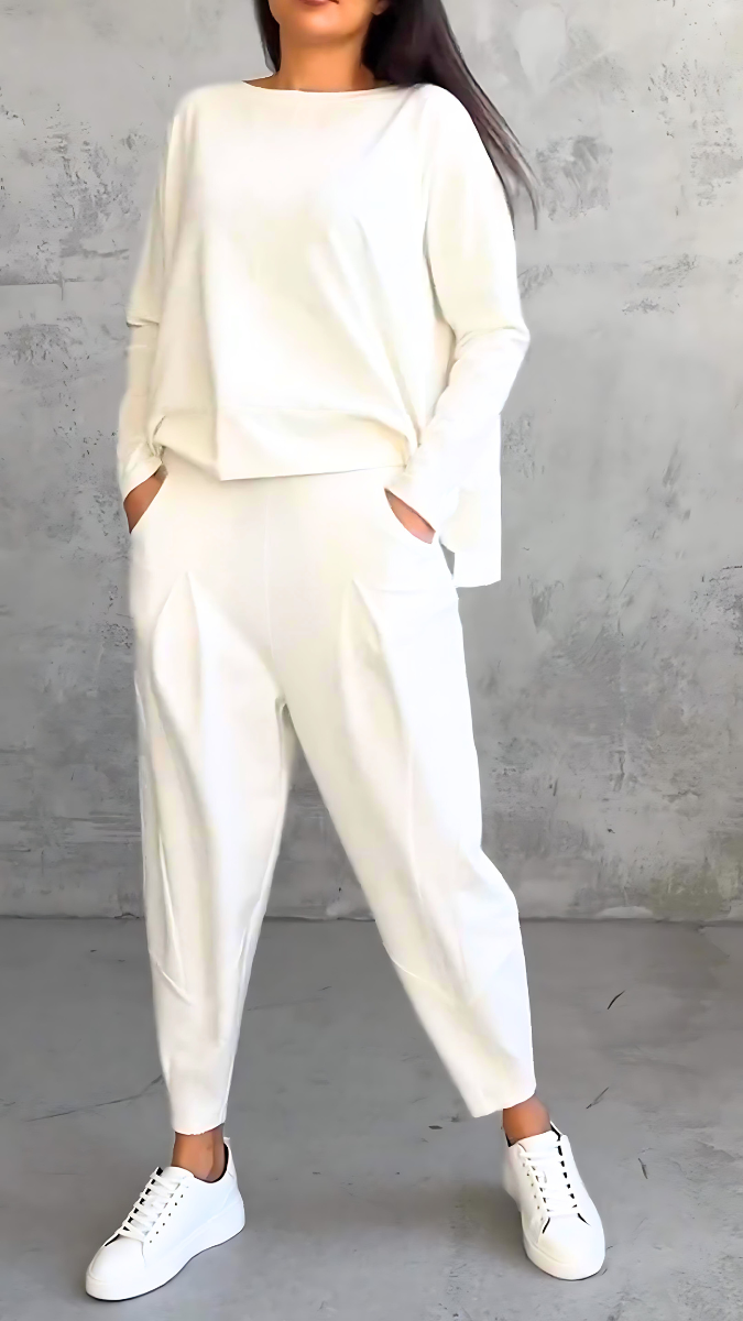 Damen Outfit Lässiges Set Langarmshirt und Hose Baumwolle Polyester 0