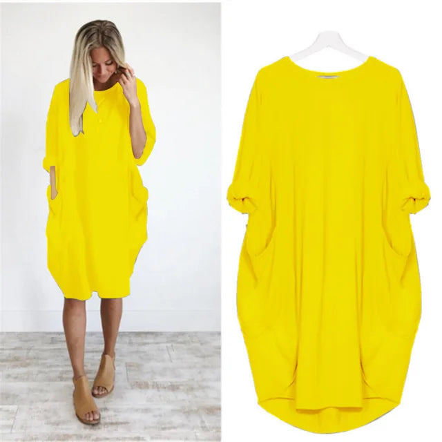 Damen Oversized Kleid mit Rundhalsausschnitt und Taschen 13