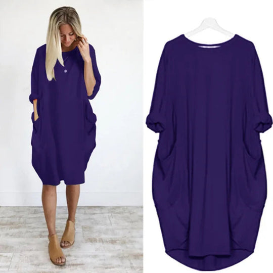 Damen Oversized Kleid mit Rundhalsausschnitt und Taschen 15