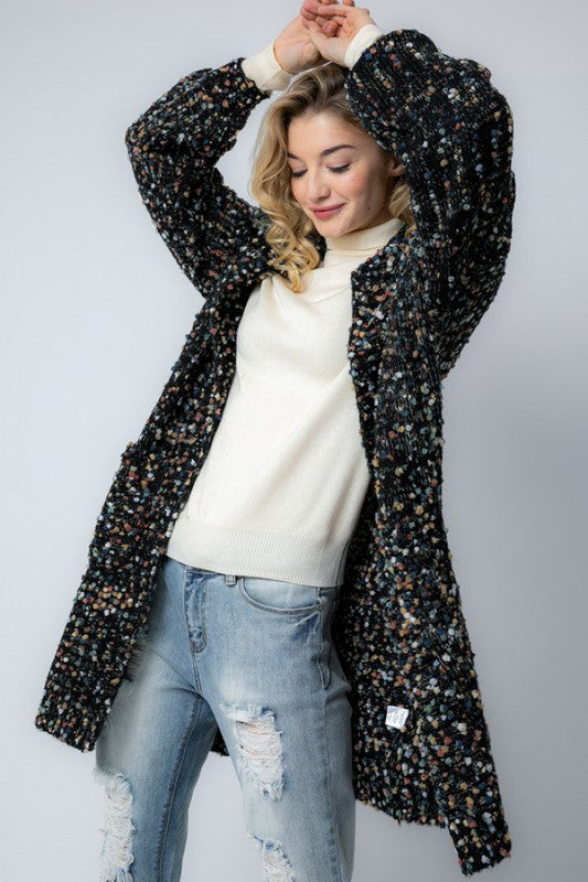 Damen Oversized Strickcardigan mit Taschen in Melange-Optik 1