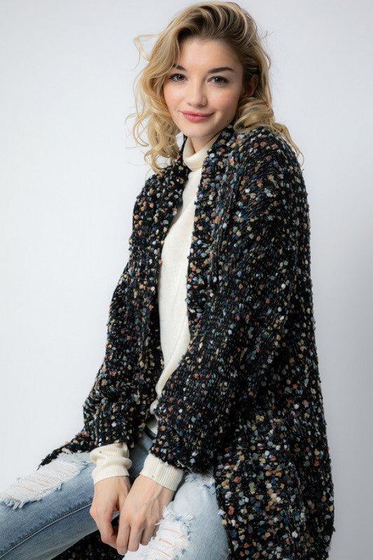 Damen Oversized Strickcardigan mit Taschen in Melange-Optik 3