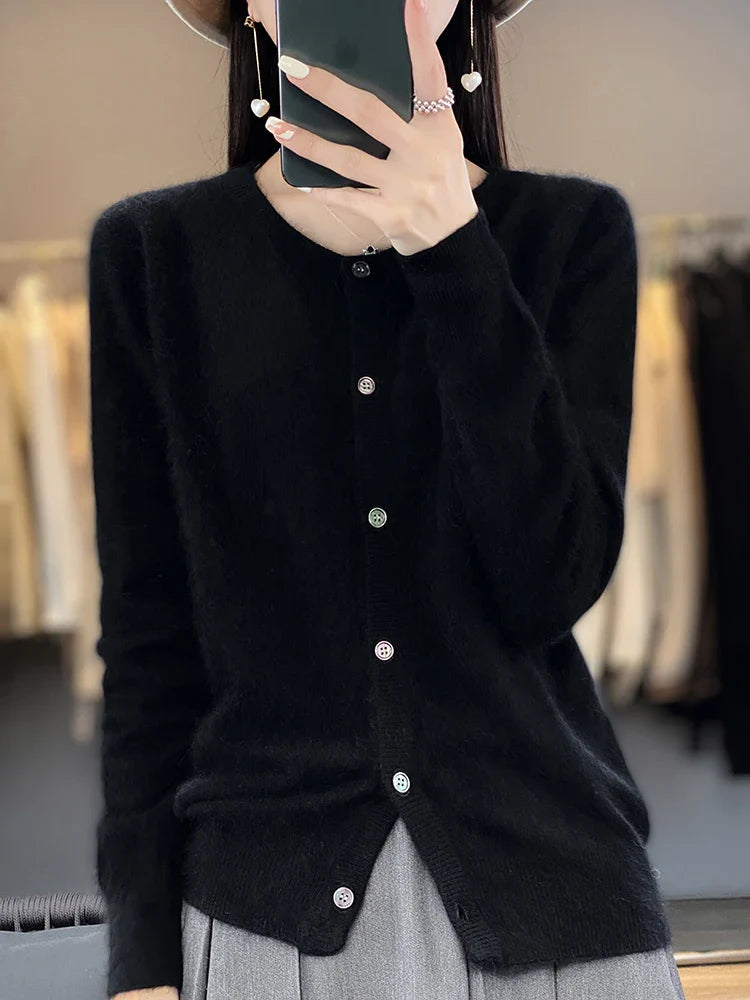 Damen Rundhals Pullover Klassisch Baumwolle 9