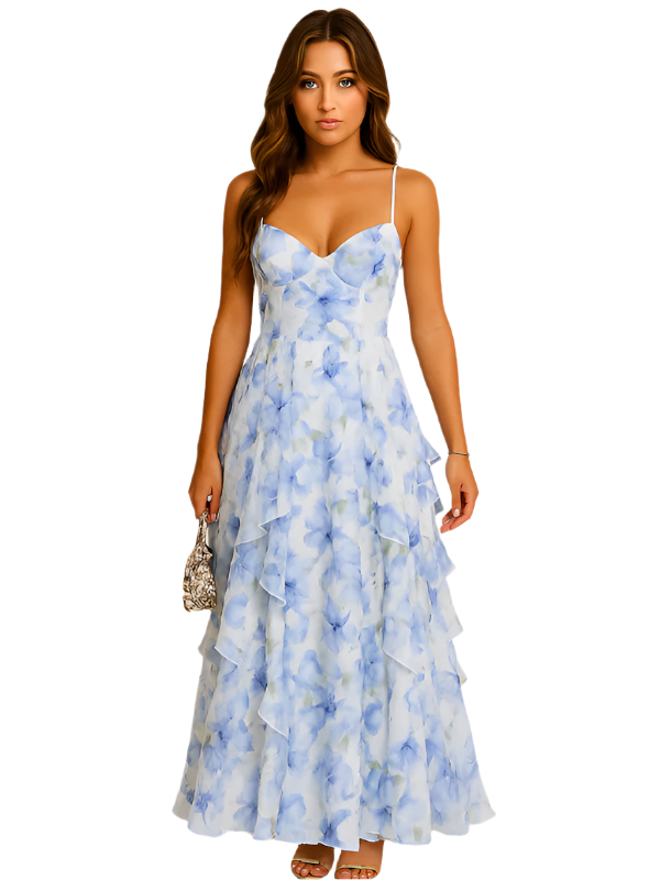 Damen Rüschenkleid Floral Muster 0