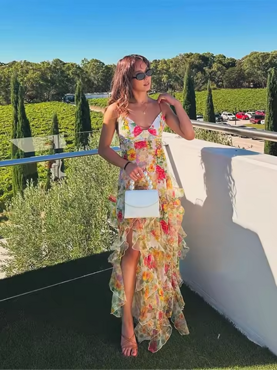 Damen Rüschenkleid Floral Muster 9