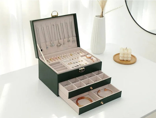 Damen Schmuckschatulle Mehrschichtiger Organizer für Ringe, Halsketten und Ohrringe 4