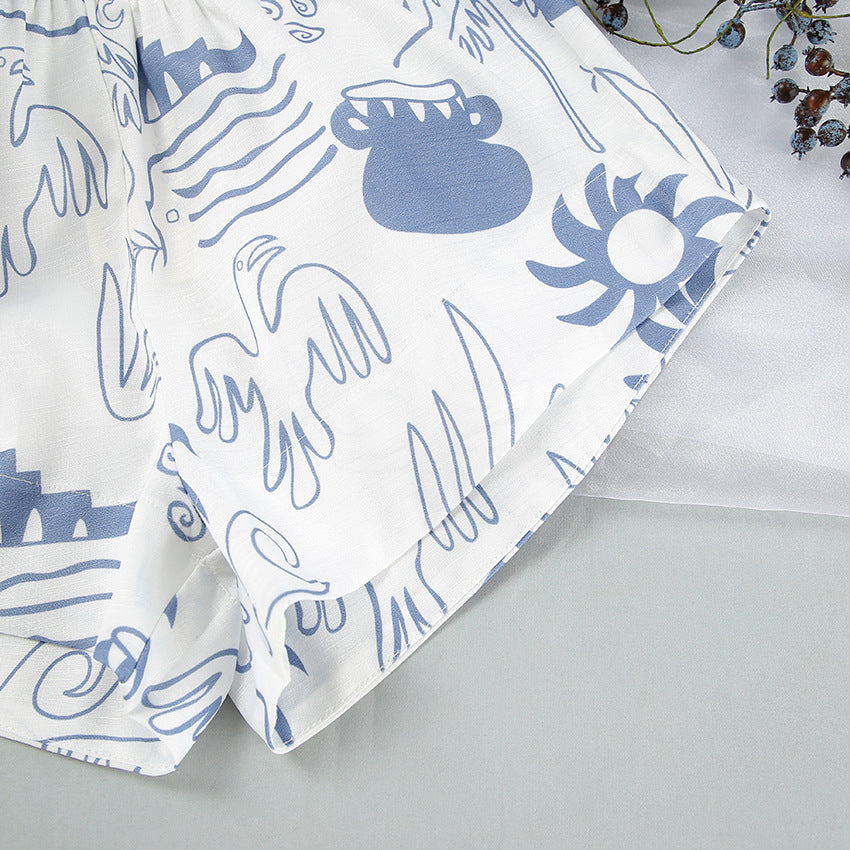 Damen Set Lässige Bluse und Shorts Atmungsaktives Gewebe 6