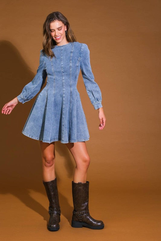 Damen Skater Mini Kleid Denim 1