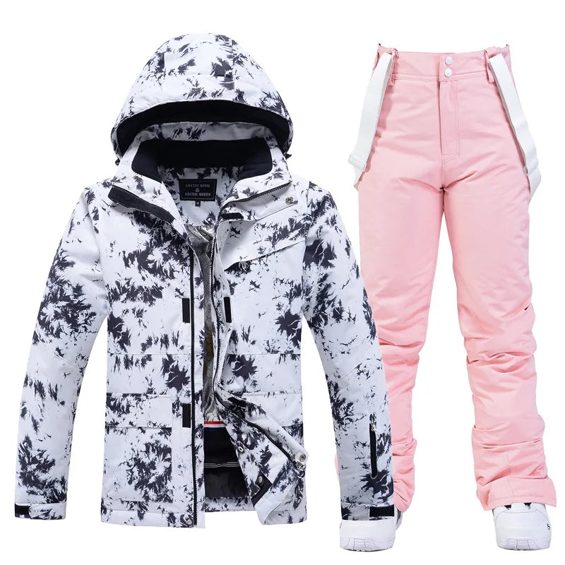 Damen Skianzug Winter Zweiteilig mit Kapuze und Trägerhose 12