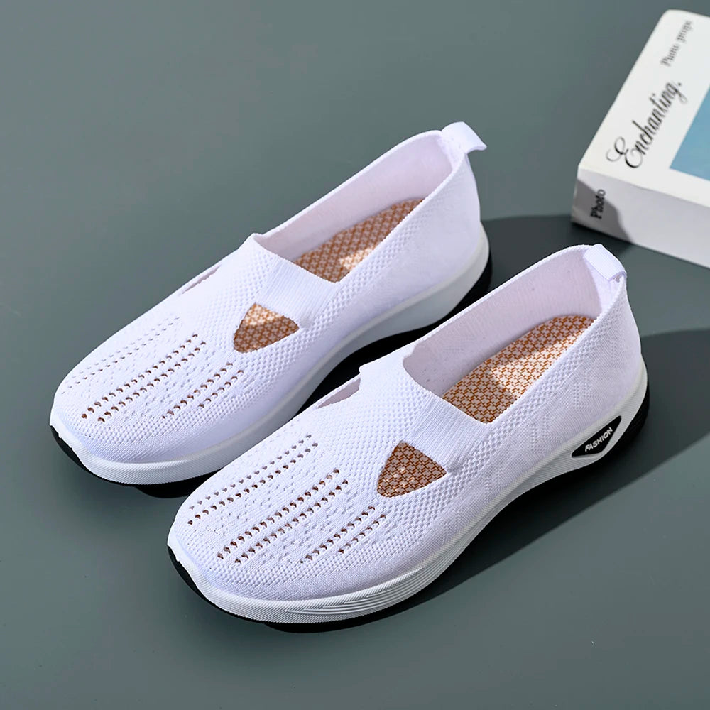 Damen Sneaker Atmungsaktive Freizeit Schuhe Flache Slip-On Mesh Gummi 3