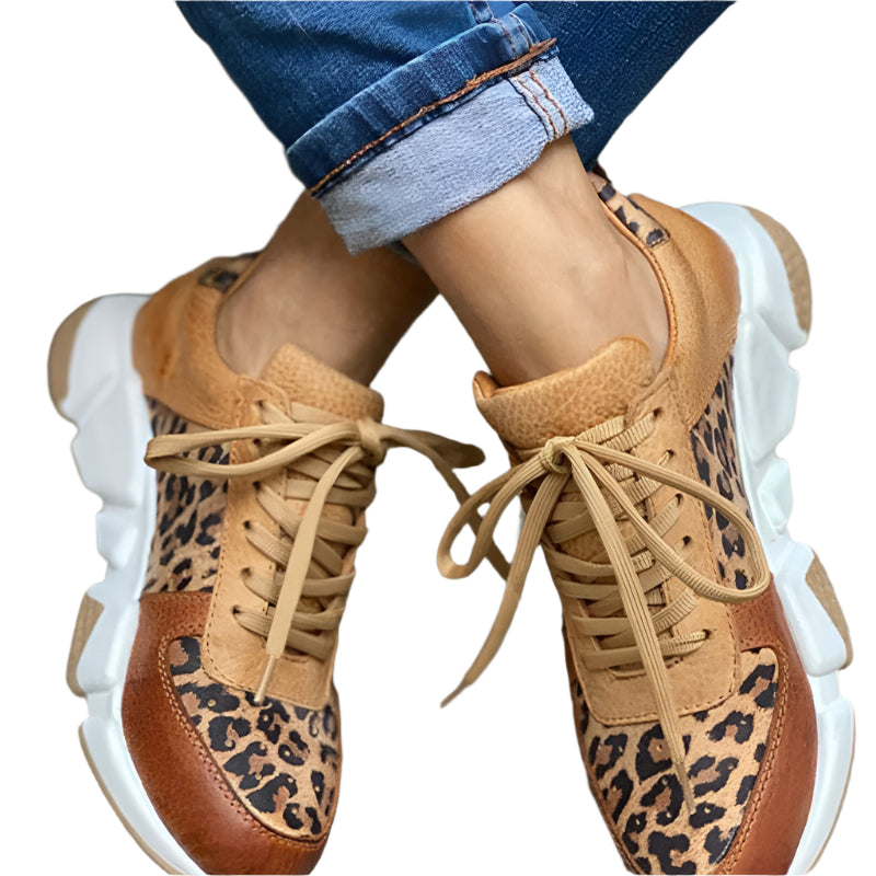 Damen Sneakers Leoparden-Druck Chunky Textil Gummi 0