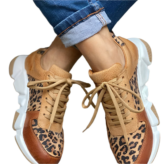 Damen Sneakers Leoparden-Druck Chunky Textil Gummi 0