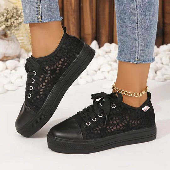 Damen Sneakers Offenes Obermaterial Mit Veterschluss und Plateau-Sohle 3