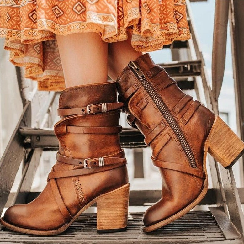 Damen Stiefel mit Absatz Vintage Stil 0