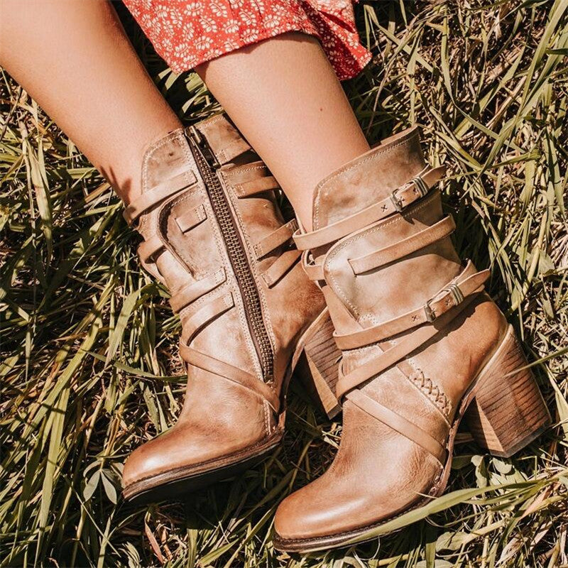 Damen Stiefel mit Absatz Vintage Stil 2