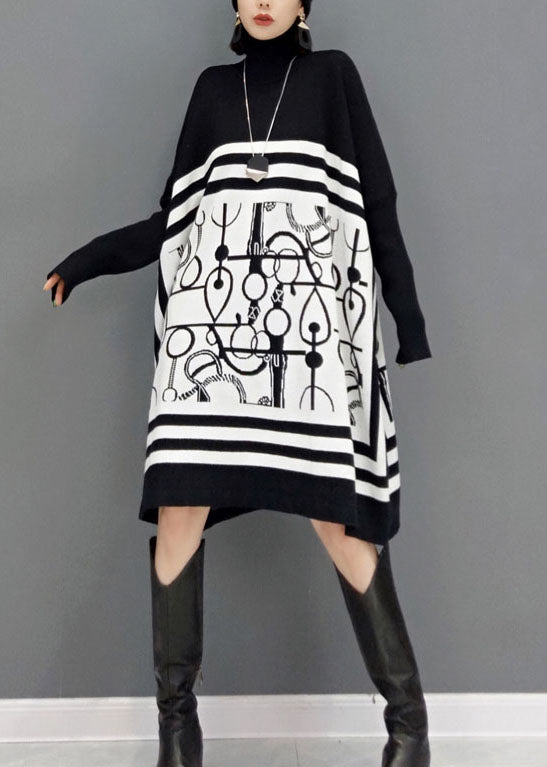 Damen Strickkleid mit Rollkragen und Print für den Frühling 1