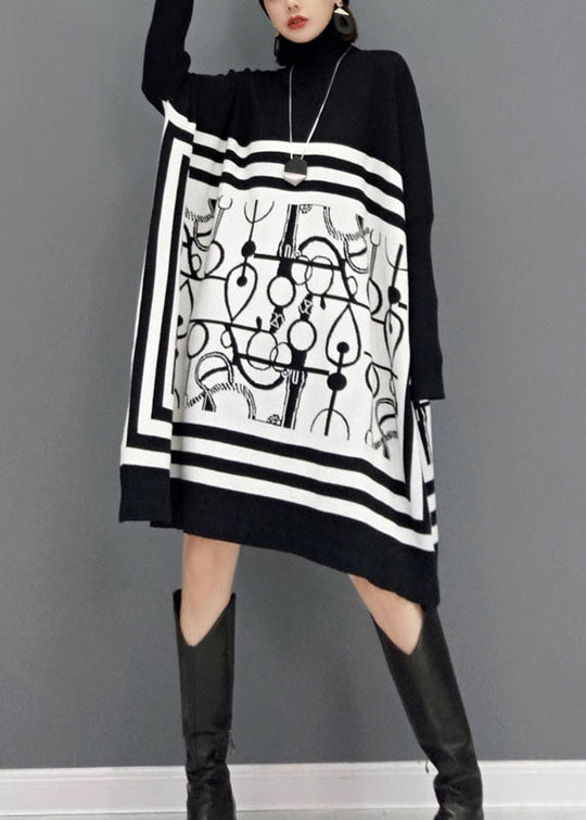 Damen Strickkleid mit Rollkragen und Print für den Frühling 2