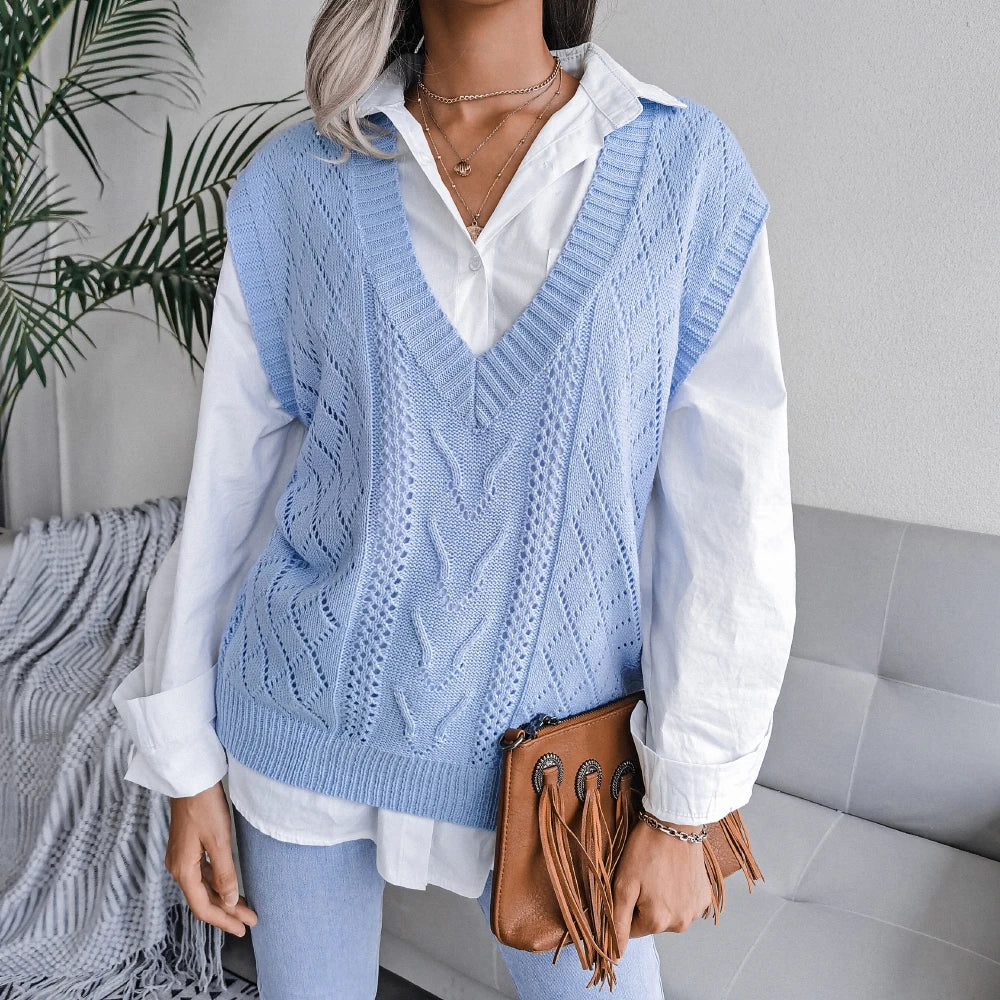 Damen Strickpullover Ärmellos Elegant 6