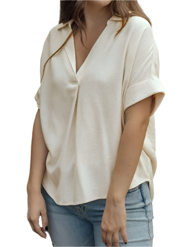 Damen T-Shirt Einfarbig Baumwoll-Leinen-Mix Lässig 0