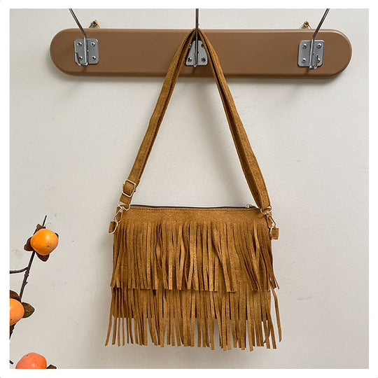Damen Umhängetasche mit Fransen im Boho-Stil 0