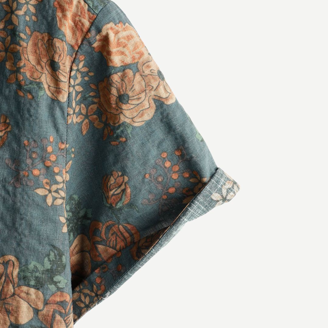 Damen Vintage Blütenhemd Leichtes Baumwollmaterial 4