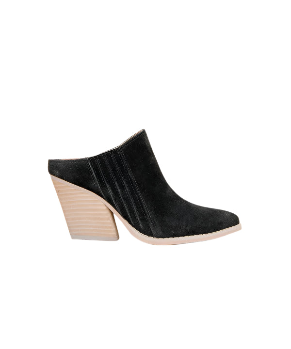 Damen Wedge Mules Chunky Absatz Offene Rückseite Schwarz 0
