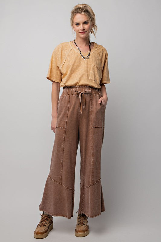 Damen Weite Bein Hose aus Mineralgewaschenem Terry-Strick 1