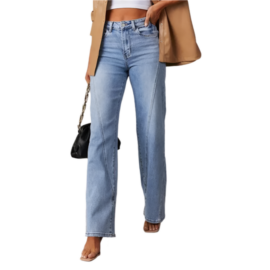 Damen Weite Beinform Hohe Taille Denim Jeans 0
