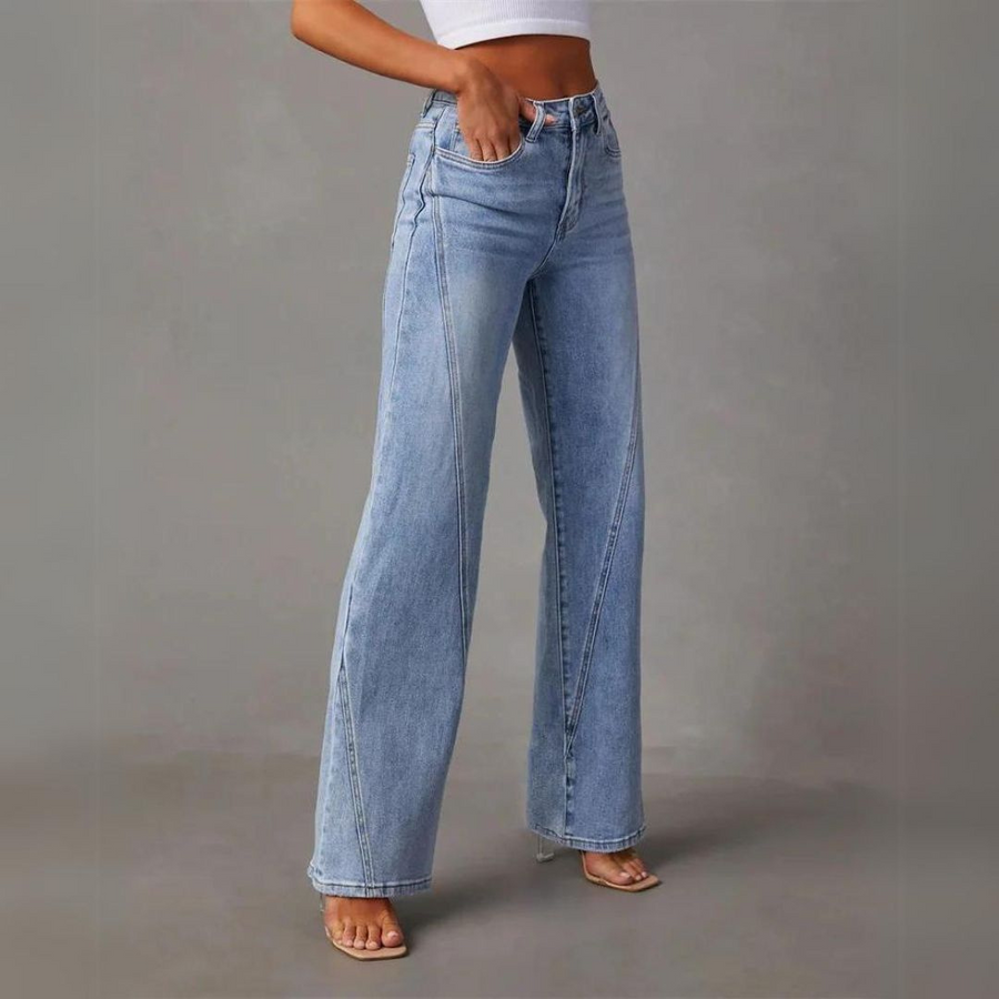 Damen Weite Beinform Hohe Taille Denim Jeans 2