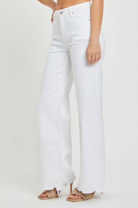 Damen Weite Jeans Hochbundig Weiß 2