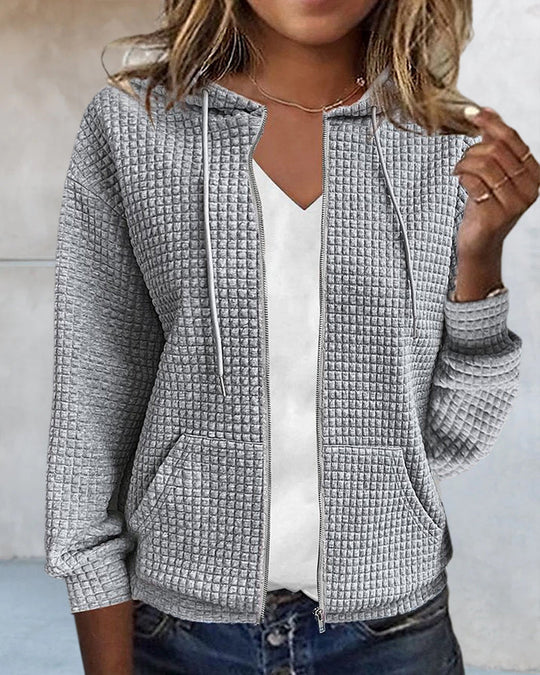 Damen Weste Hoodie Mit Reißverschluss Wafelstruktur Gemischte Stoffe 6
